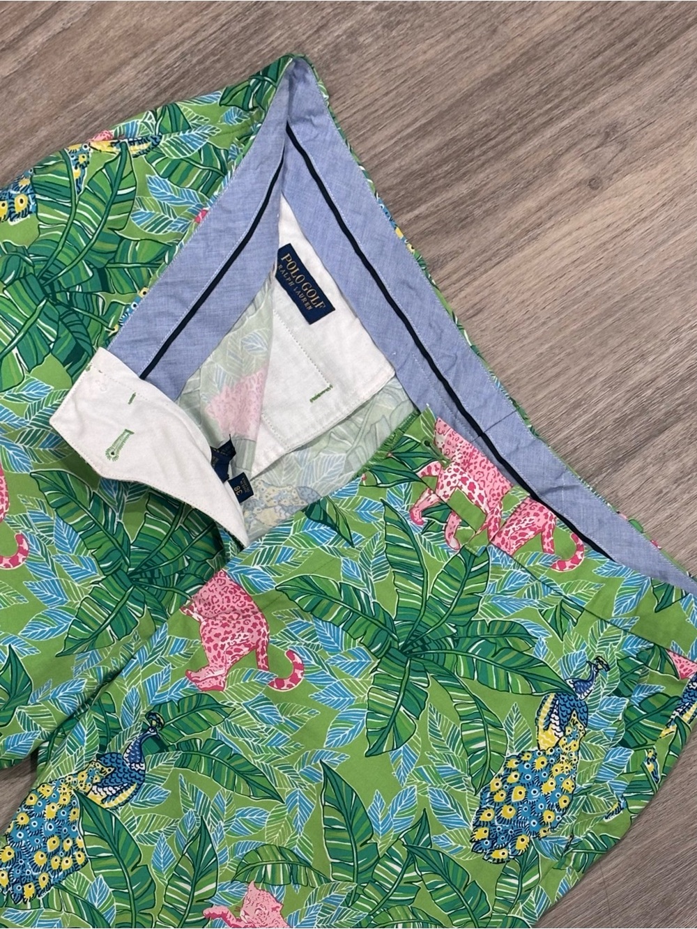 Polo Golf Ralph Lauren Shorts Mens 38 Green Jungle Print Pink Leopard Peacock